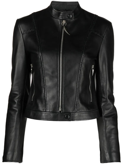 Band Collar Leather Jacket