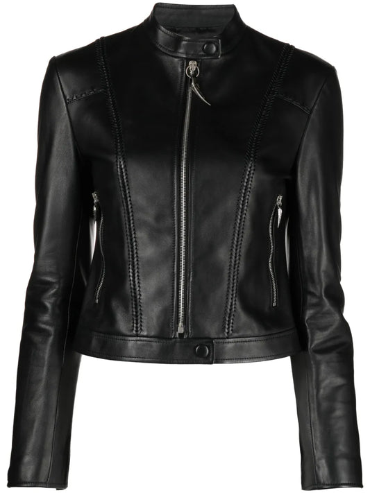 Band Collar Leather Jacket