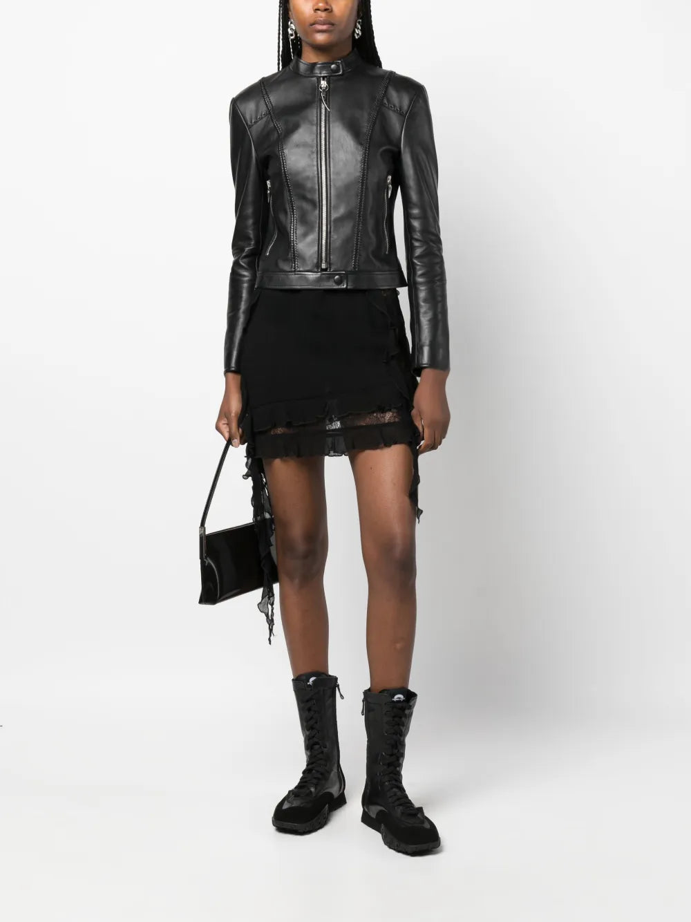 Band Collar Leather Jacket