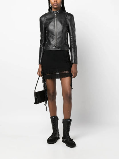 Band Collar Leather Jacket