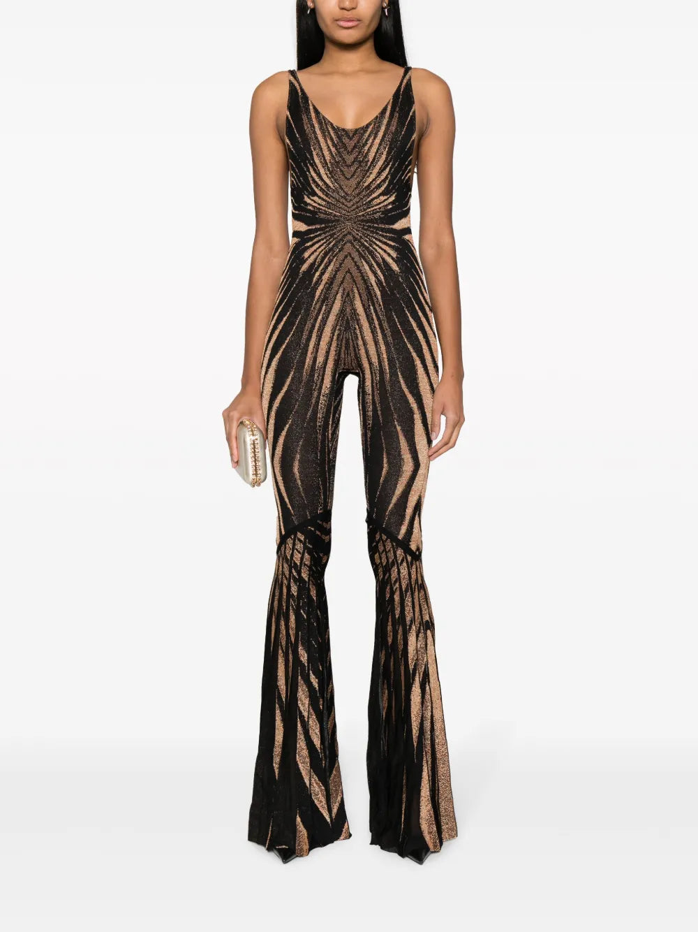Abstract-Pattern Flared Jumpsuit