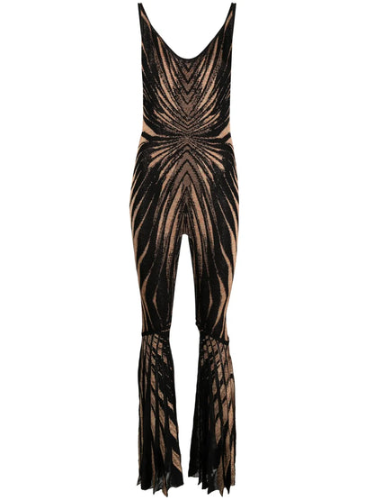 Abstract-Pattern Flared Jumpsuit