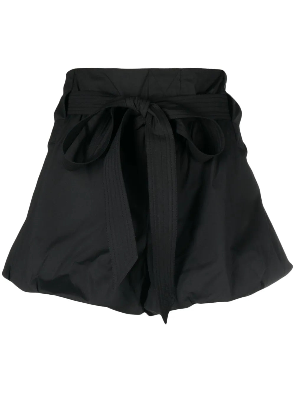 Puffball-Hem Belted Mini Shorts