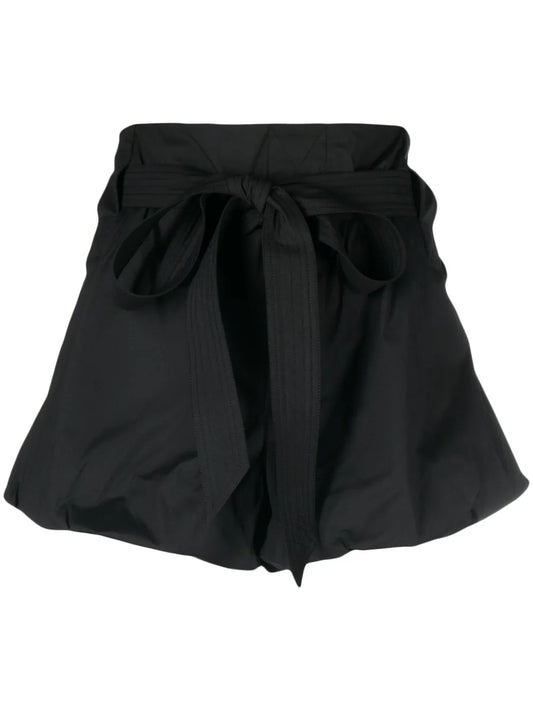 Puffball-Hem Belted Mini Shorts