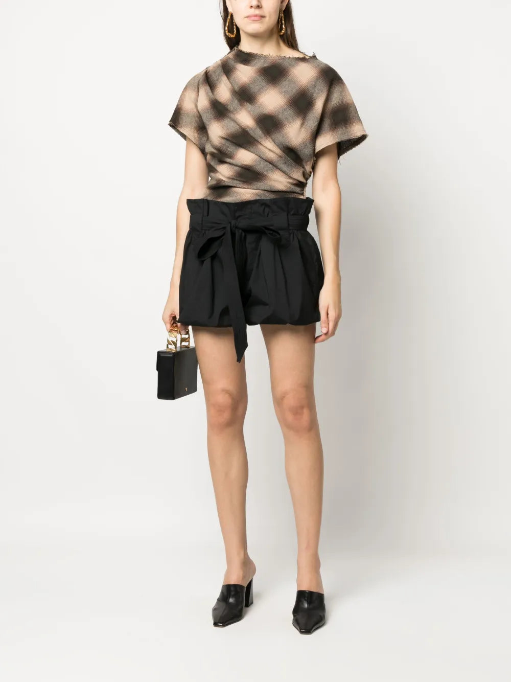 Puffball-Hem Belted Mini Shorts