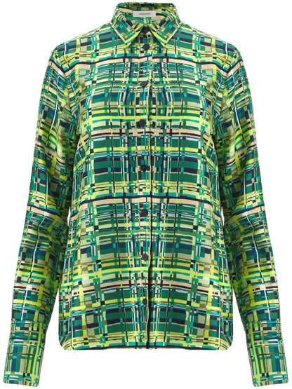 Long-Sleeved Checkered Silk Shirt