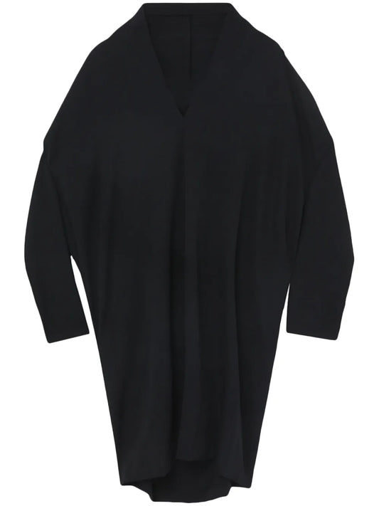V-Neck Long-Sleeve Wool Dress