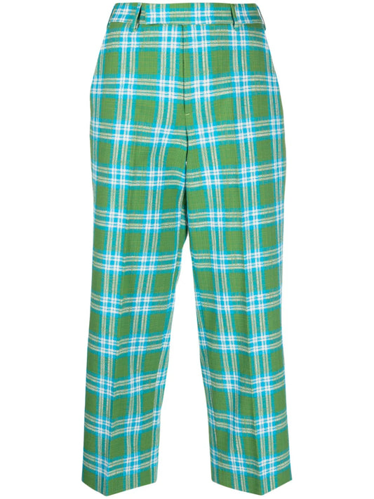 Check-Pattern Cropped Trousers