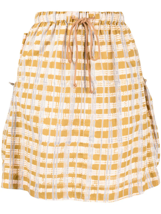 Check-Print Drawstring Skirt