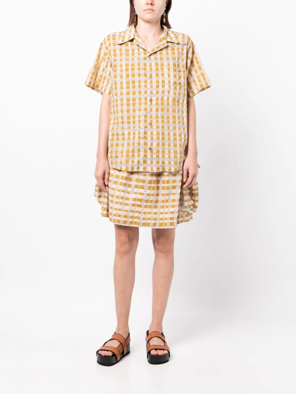 Check-Print Drawstring Skirt