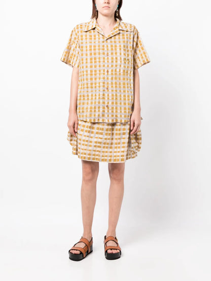 Check-Print Drawstring Skirt