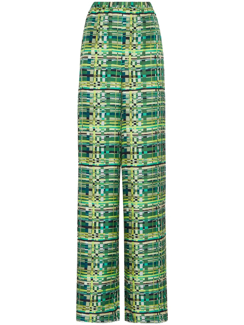 Check-Print Silk Palazzo Trousers