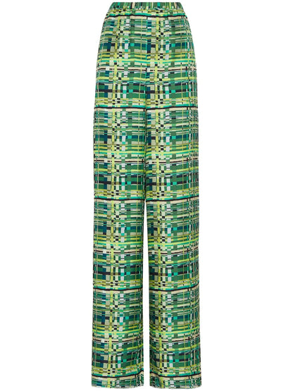 Check-Print Silk Palazzo Trousers