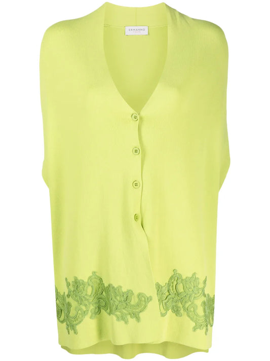 Floral Lace-Appliqué Short-Sleeve Cardigan