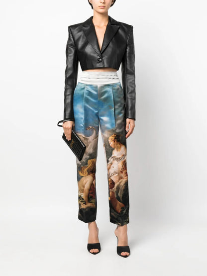 Painting-Print Silk Tailored Trousers