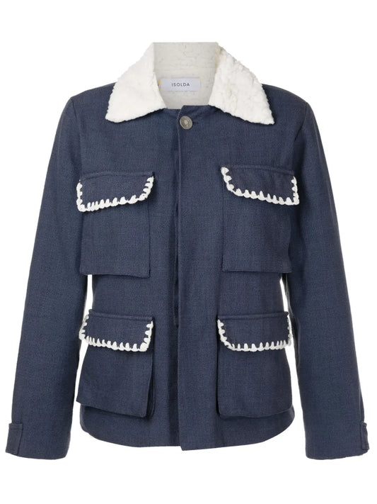 Shearling-Collar Button-Up Jacket