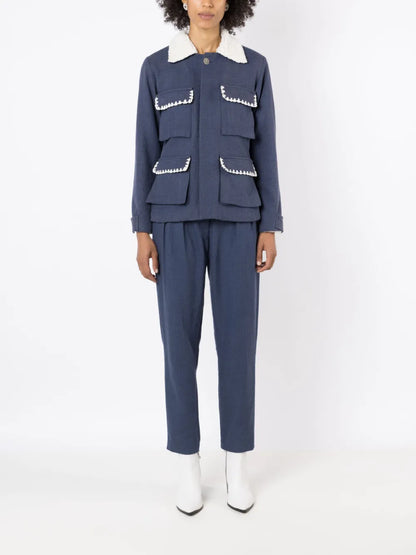 Shearling-Collar Button-Up Jacket
