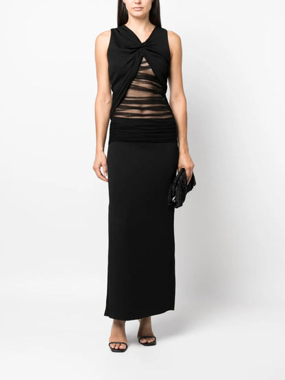 Semblance Tulle-Trim Ruched Dress