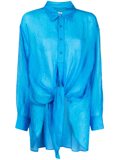 Crinkled-Finish Tie-Fastening Shirt