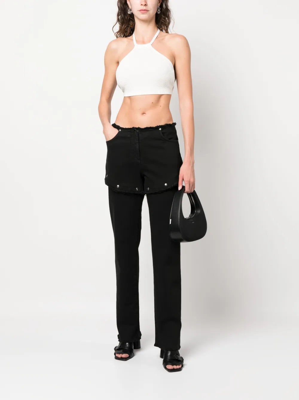 Snap Off Frayed Straight-Leg Jeans