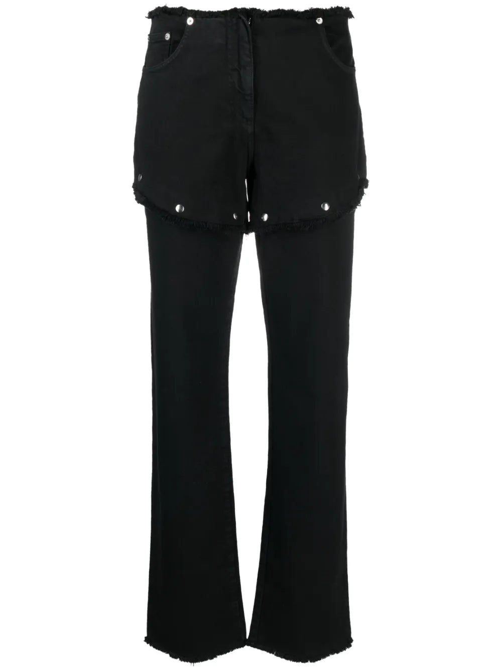 Snap Off Frayed Straight-Leg Jeans