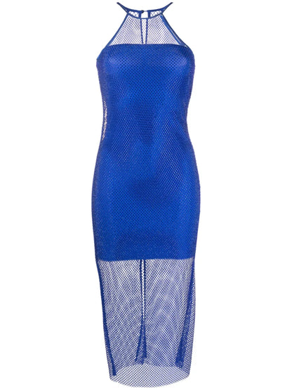 Rhinestone-Embellished Mesh Midi Dress
