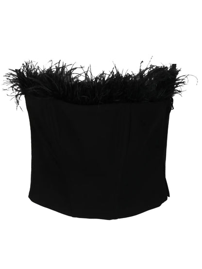 Feather-Detailing Strapless Top