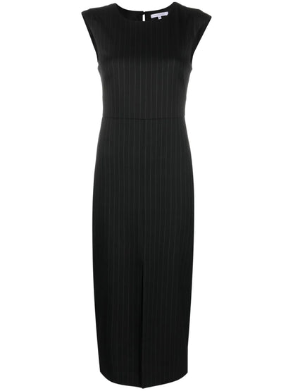 Pinstripe-Print Flannel Midi Dress
