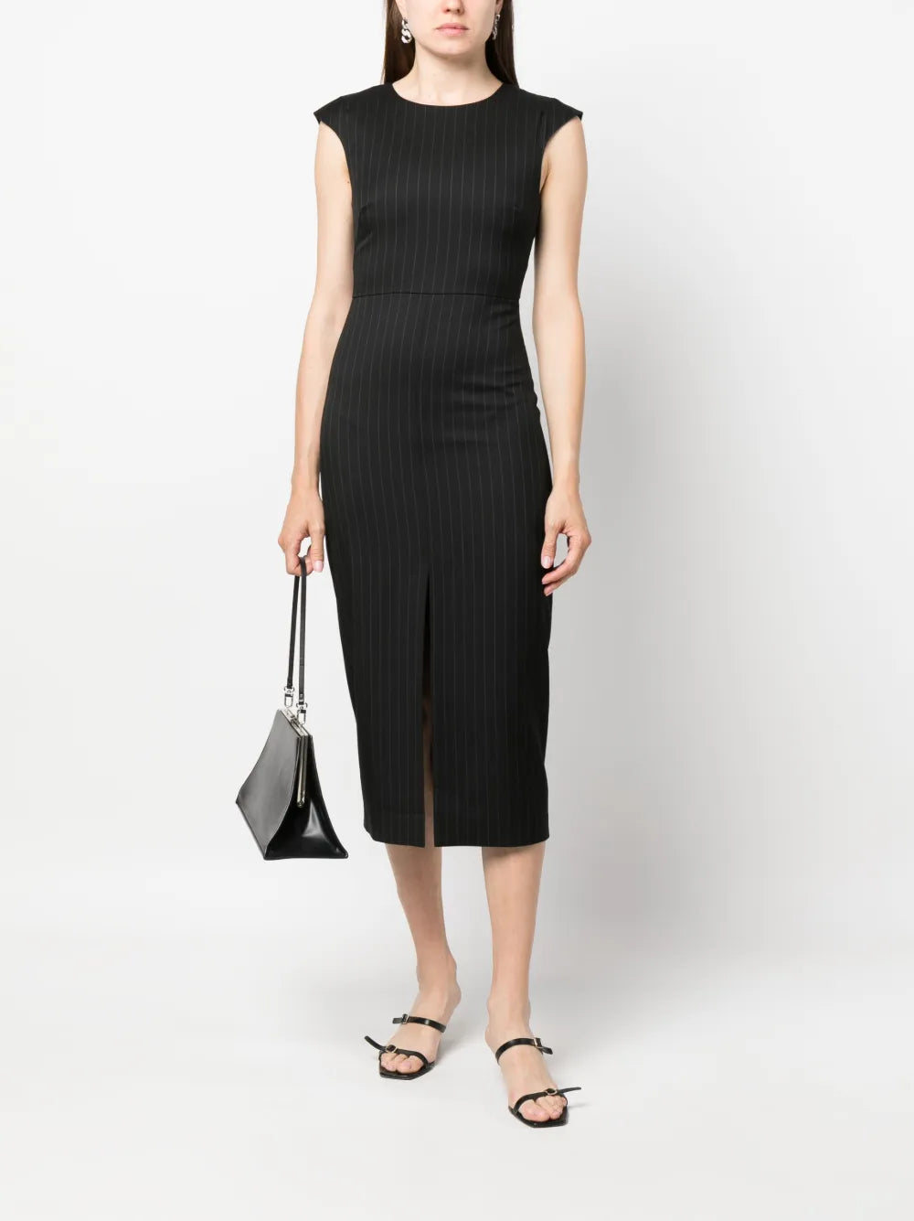 Pinstripe-Print Flannel Midi Dress