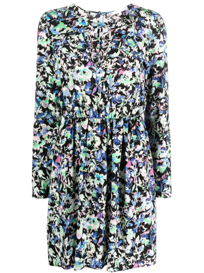 Floral-Print Long-Sleeve Mini Dress