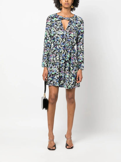 Floral-Print Long-Sleeve Mini Dress