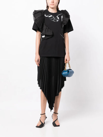 Ruffled Crew-Neck Cotton T-Shirt