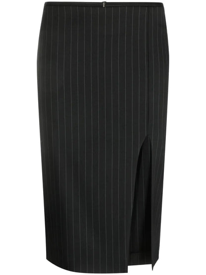 Pinstripe Slit Midi Skirt
