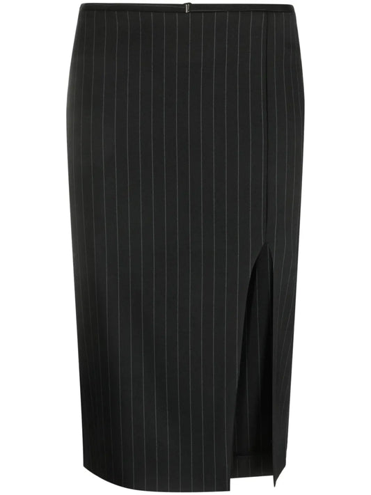 Pinstripe Slit Midi Skirt