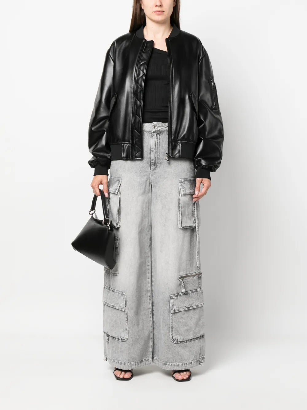 High-Waisted Cotton Cargo Trousers