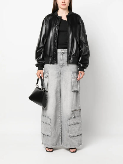 High-Waisted Cotton Cargo Trousers