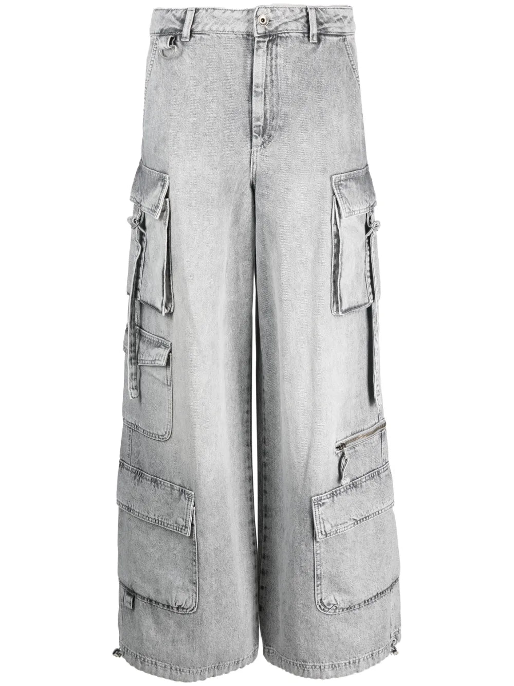 High-Waisted Cotton Cargo Trousers