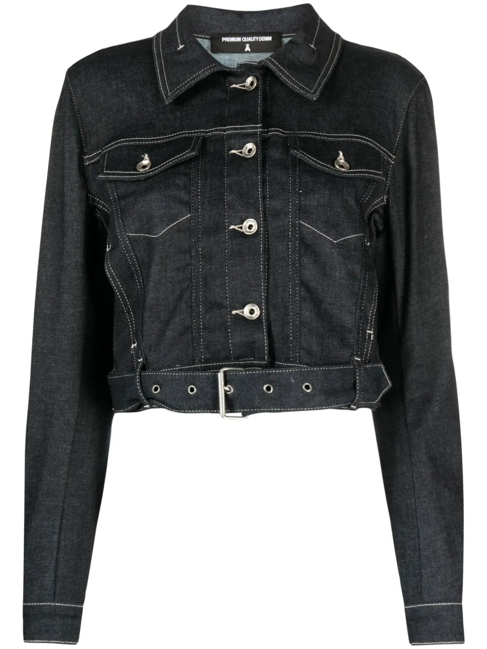 Cropped Contrast-Stitch Denim Jacket