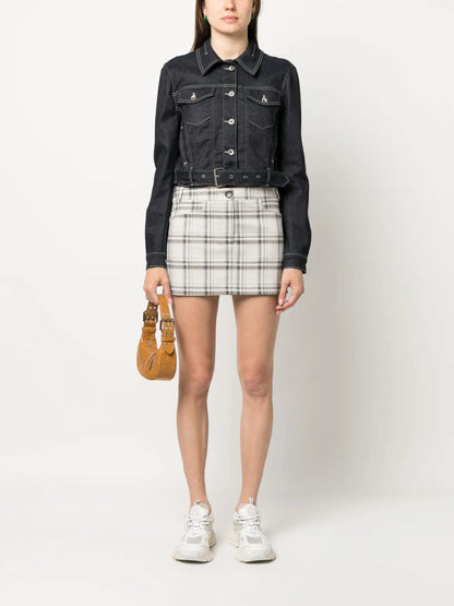Cropped Contrast-Stitch Denim Jacket