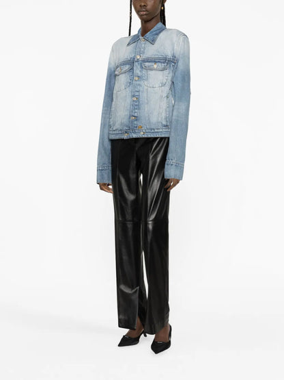 Strap-Embellished Denim Jacket