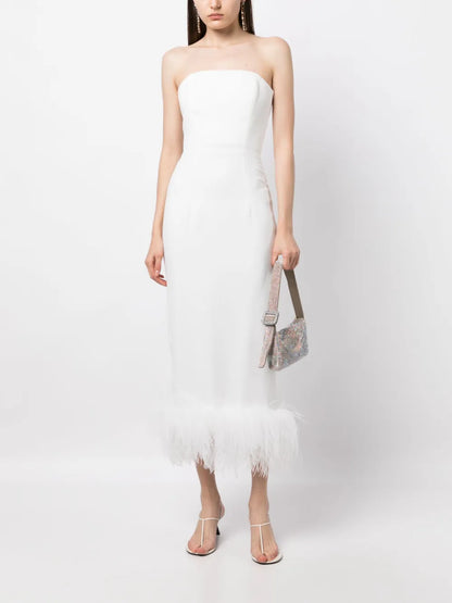 Minelli Feather-Trim Midi Dress
