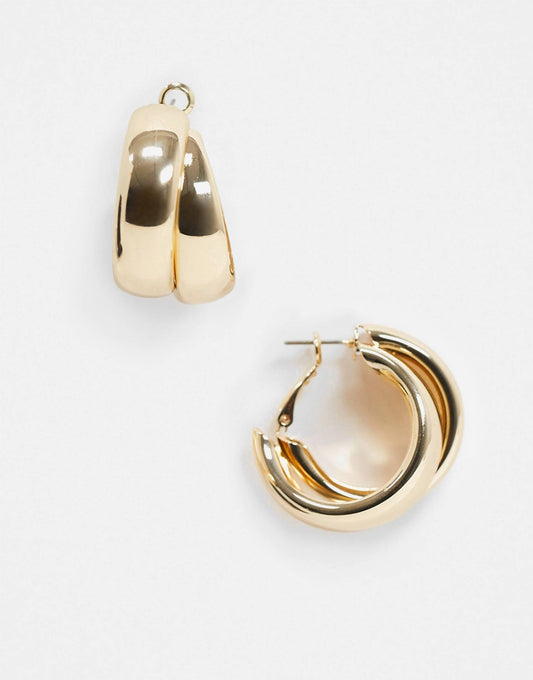 Hoop Earrings With Thick Crossover Design Gold Tone