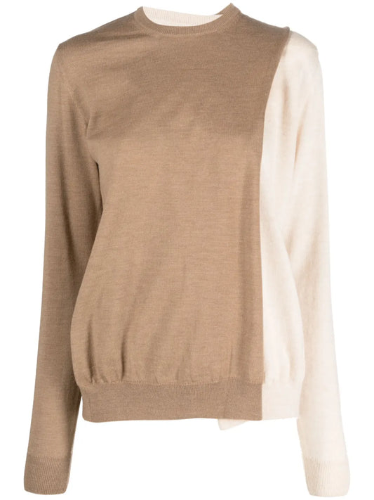 Contrasting Panel-Detail Fine-Knit Sweater