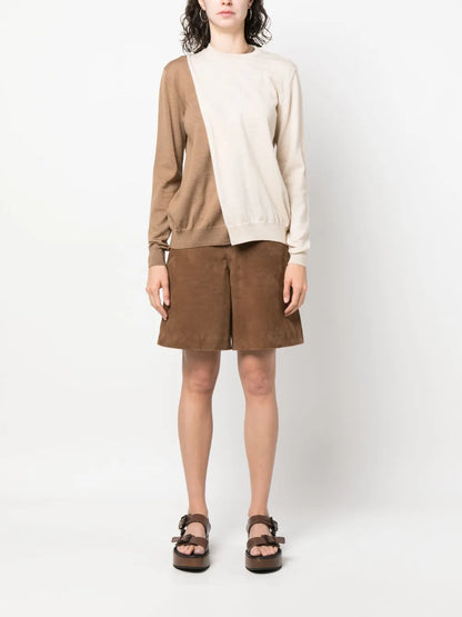 Contrasting Panel-Detail Fine-Knit Sweater