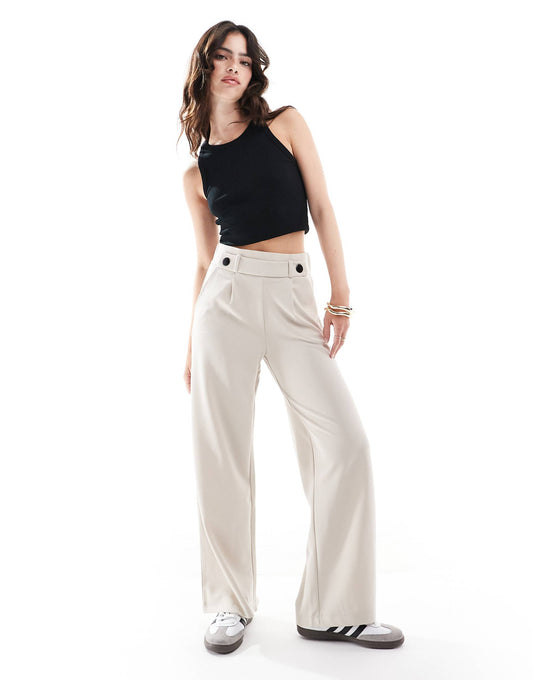 Button Detail Wide Leg Dad Trousers