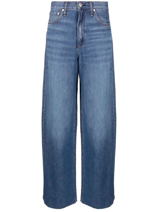 Washed-Denim Wide-Leg Jeans