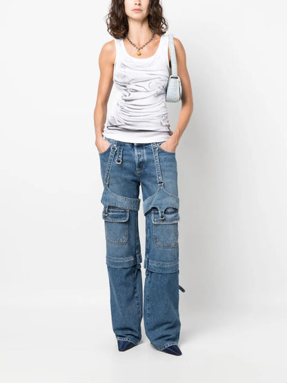 Cargo Zip Straight-Leg Jeans
