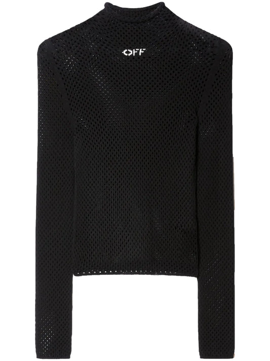 Logo-Print Open-Knit Turtleneck Jumper