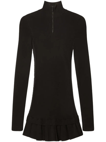 High-Neck Pleated Knitted Minidress