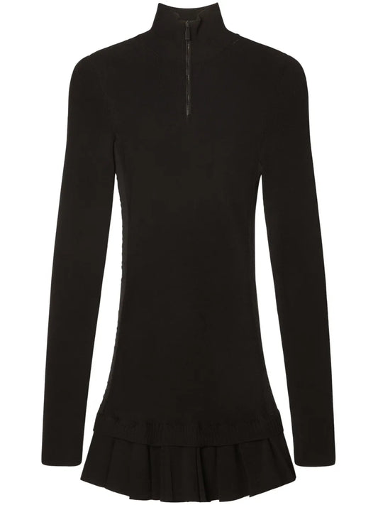 High-Neck Pleated Knitted Minidress